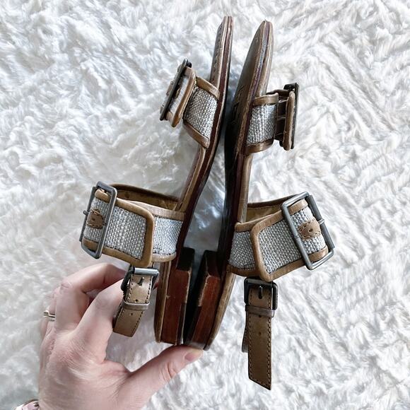 Frye Phillip Buckles Slate Cotton Twill Slingback Sandal - Picture 5 of 9